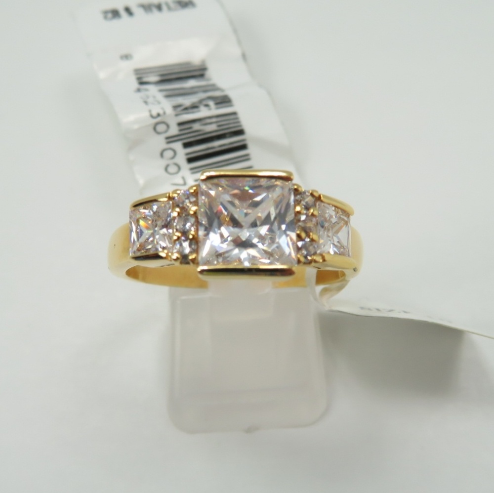 Gold 3 CZ Diamonds Ring